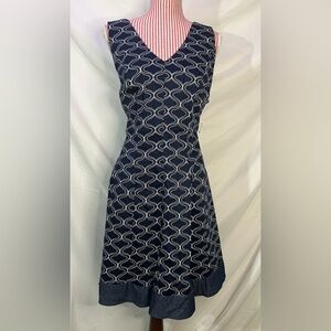 NWT Robbie Bee Cotton Navy Blue Classic Preppy Sleeveless Dress Denim Trim Sz 16